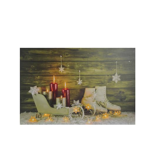 Christmas Ice Skates & Sleigh LED Lighted Canvas Wall Art By Northlight in Brown | 12" x 16" | Michaels®